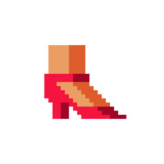 Red shoe. Pixel art shoes icon set. Women's accessories. Isolated vector illustration. Design for stickers, logo, embroidery, mobile app.