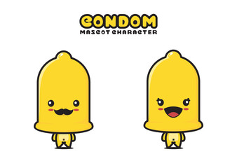 cute yellow condom mascot, sex safety cartoon illustration