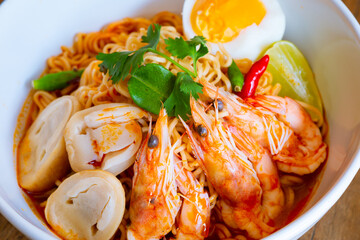 Spicy Tom Yum Goong with prawn Thai noodle