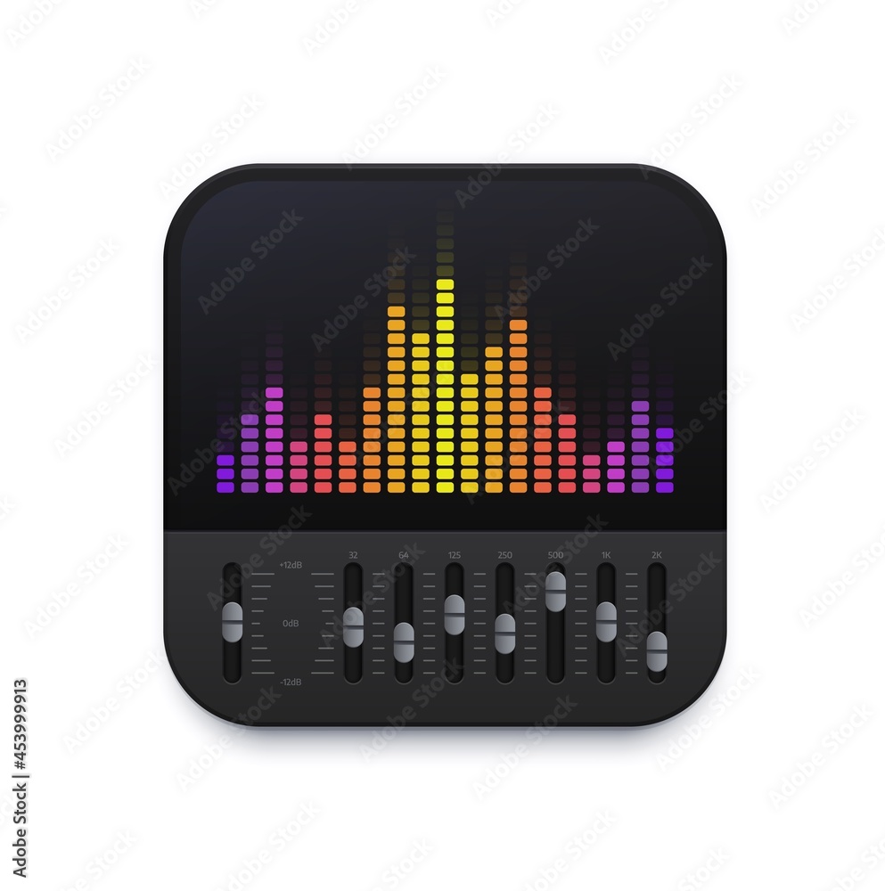 Aufkleber Music sound equalizer interface icon, vector audio wave app of DJ song mixer. Music sound equalizer icon for podcast or radio volume bass and record or digital player tuner application