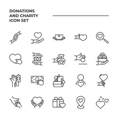 Fototapeta premium Donations and Charity set icon, isolated Donations and Charity set sign icon, vector illustration