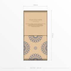 Beige color card design with mandala patterns. Vector invitation card with place for your text and abstract ornament.