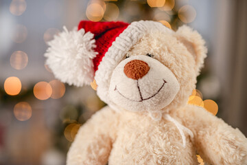 Teddy bear toy in santa hat