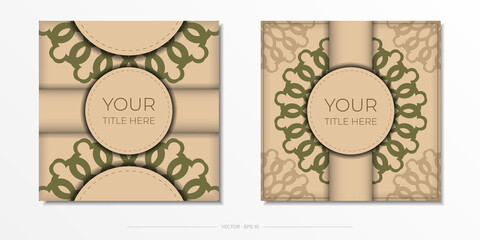 Preparing an invitation with a place for your text and abstract patterns. Template for print design postcard Beige colors with mandala ornament.