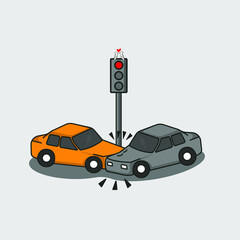 illustration of a car accident for breaking a red light