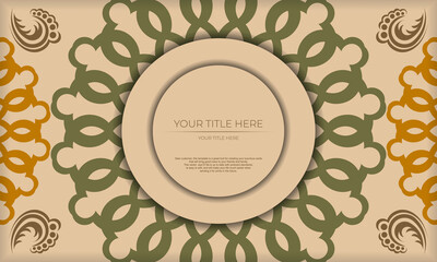 Postcard design with Greek patterns. Beige banner template with luxury ornaments and place for your logo.