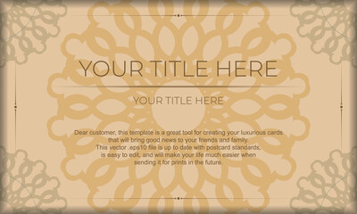Print-ready postcard design with Greek ornaments. Beige banner template with luxury ornaments and place for your text.