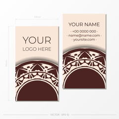 Vector Business card design in beige color with luxurious ornaments. Stylish business cards with place for your text and abstract patterns.
