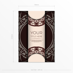 Luxurious Template for print design postcard Beige colors with mandala ornament. Vector Preparing invitation card with place for your text and abstract patterns.