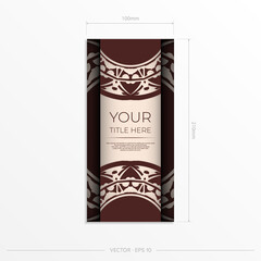 Luxurious Ready-to-Print Beige Color Card Design with Mandala Patterns. Vector Invitation card template with place for your text and abstract ornament.