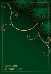 Abstract floral gold pattern on a green background.