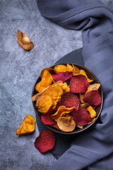 Dried vegetables, dehydrated sweet potato, parsnip, beetroot chips, snacks