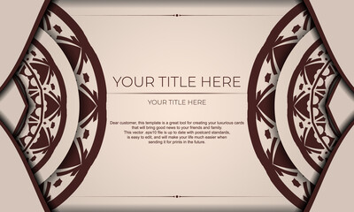 Beige banner template with luxury ornaments and place for your text. Print-ready postcard design with Greek ornaments.