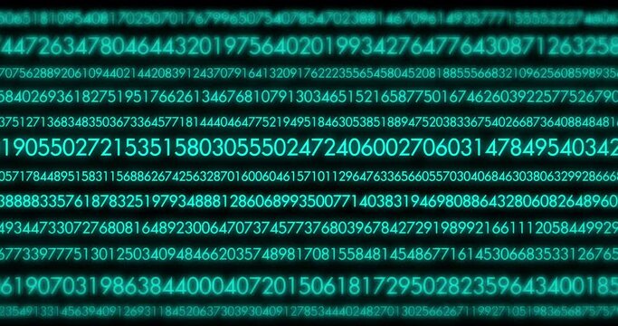 4K Binary code random numbers glowing on a black background. digits on dark backdrop. Blue futuristic cyberspace abstract data typing number on display  concept. 
