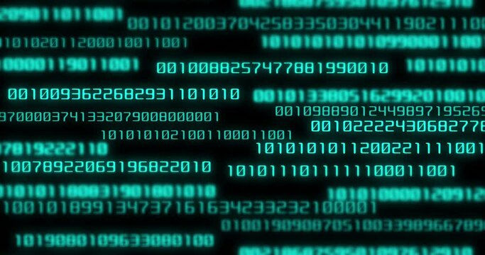 4K Binary code random numbers glowing on a black background. digits on dark backdrop. Blue futuristic cyberspace abstract data on display  concept. 