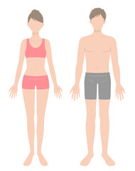 男性と女性の身体　下着　フラットイラスト
