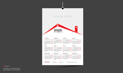 red colored 12 month 2022 calendar design