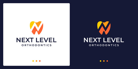 Abstract dental logo design template with financial investment analytics design graphic vector illustration. Symbol, icon, creative.