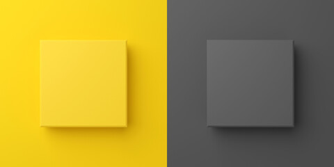 Yellow and black square geometric shapes on background with light shadows. for product and copy space. 3d render.