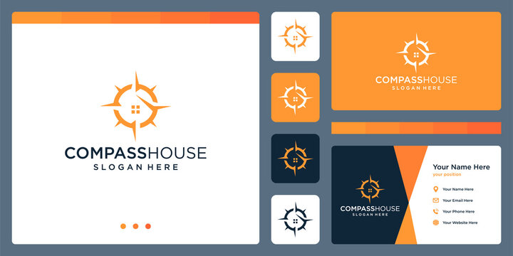 compass logo inspiration with a house building logo. premium vector