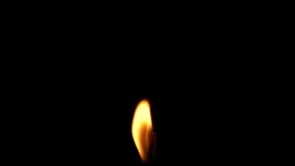 Closeup candle fire flame isolated burning on black background, slow motion HD - Powered by Adobe
