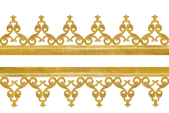 Ornament elements, vintage gold metal floral designs or Alloy decorative isolated on white background, clipping path for design usage purpose.