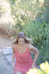 Woman walking outdoors