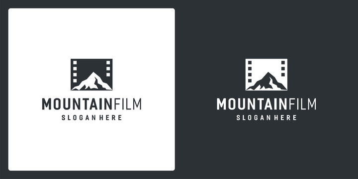 film strip logo inspiration and mountain logo. premium vector