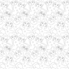 Obraz premium Beautiful girl. Cartoon character. Crazy hairstyle model art. Hearts, stars, dots and sparkles. Seamless vector pattern (background). 