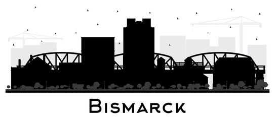 Bismarck North Dakota City Skyline Silhouette with Black Buildings Isolated on White.