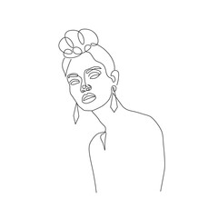 One Line Drawing of Abstract Woman Face. Continuous Line of Female Portrait Abstract Modern Minimalist Style. Simple Vector Illustration for Wall Art, Poster, Print, T-shirt, Logo.