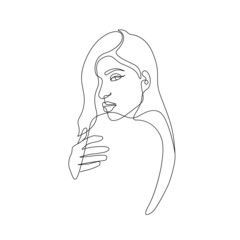 Line Art Drawind of Naked Woman Back. Female Minimalist Black Lines Drawing. Female Body Continuous One Line Abstract Drawing. Modern Scandinavian Design. Vector Illustration.