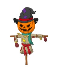 Cute halloween scarecrow pumpkin cartoon