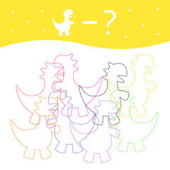 Vector graphics of 10 EPS. Cute and colorful dinosaurs. A game for children. Child development. Printout for preschoolers. Puzzle, classes, riddle, logic game for the development of innate.