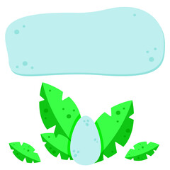 Vector graphics of 10 EPS. Colorful and bright background for text. Green leaves, with a dinosaur egg. Blue background. For the design of invitations, cards