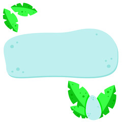 Vector graphics of 10 EPS. Colorful and bright background for text. Green leaves, with a dinosaur egg. Blue background. For the design of invitations, cards