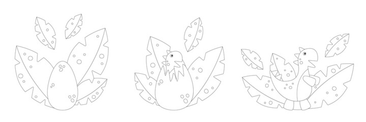 Seth coloring dinosaurs, on a white background. Vector graphics. Tyrannosaurus rex, Jurassic, dinosaur egg. Design for covers, books, notebooks, web sites. Printout for preschoolers.