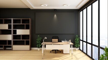 modern office manager room for company wall logo mockup