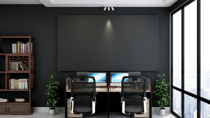 modern office workspace design interior for company wall logo mockup