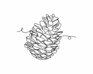 Continuous one line drawing of beautiful pine cone icon in silhouette on a white background. Linear stylized. - obrazy, fototapety, plakaty