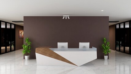 office front desk or receptionist room for company wall logo mockup