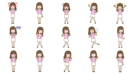 女の子表情いろいろ全身イラスト