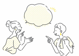 おしゃべりをする二人の女性　シンプルでお洒落な線画イラスト