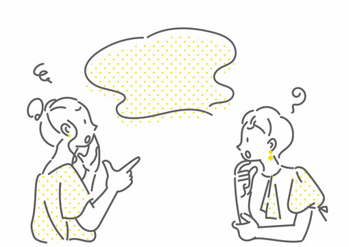 おしゃべりをする二人の女性　シンプルでお洒落な線画イラスト