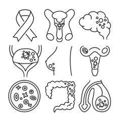 Cancer Types outline icons set.