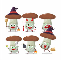 Halloween expression emoticons with cartoon character of suillus mushroom