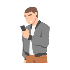 Disappointed with Bad News Man Character Reading Message on Smartphone Vector Illustration
