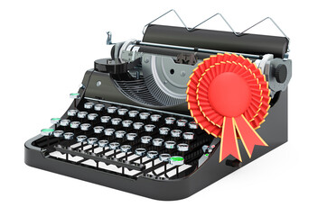 Typewriter with best choice badge, 3D rendering