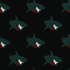 Sharks seamless on a black background. Textile. Vector.