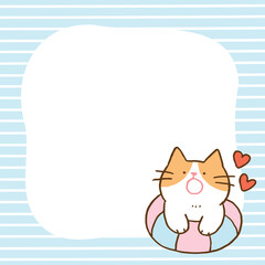 Vector Illustration of Cartoon Cat Notepad with Blue Frame on White Background. 